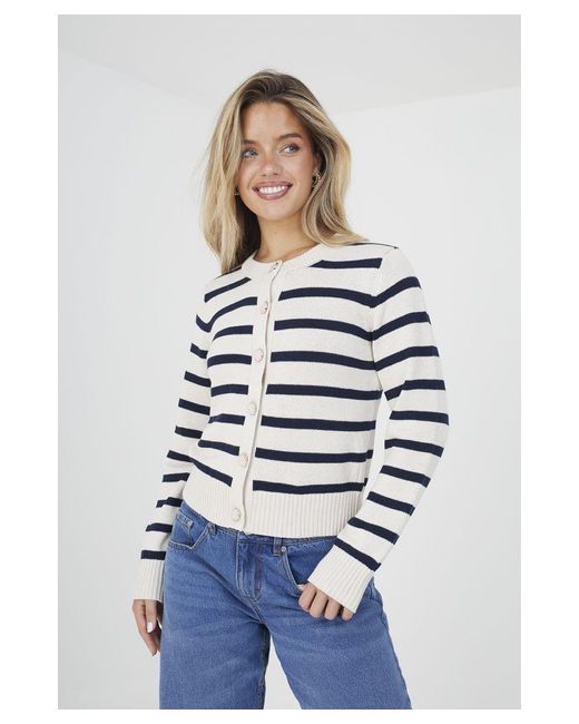 Brave Soul White 'Durham' Striped Knitted Cardigan