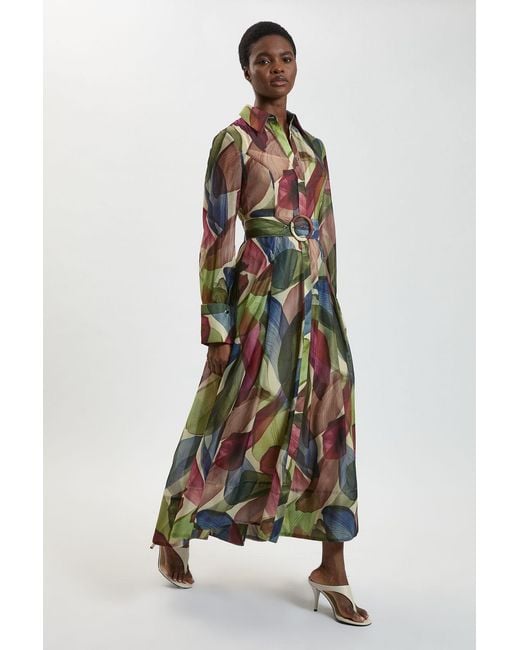 Karen Millen White Petal Print Organza Maxi Shirt Dress