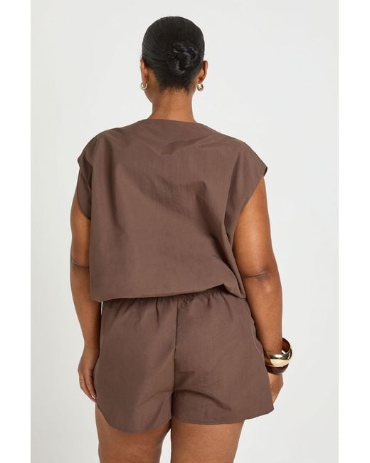 Boohoo Brown Plus Nylon Runner Shorts