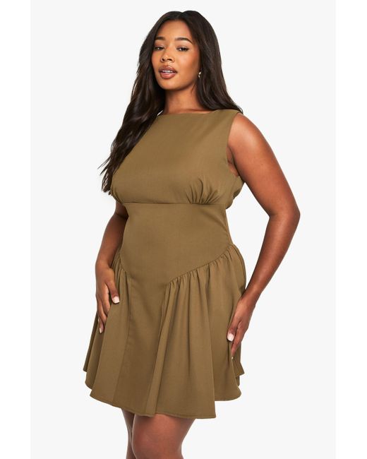 Boohoo Brown Plus Tailored Sleeveless Skater Dress