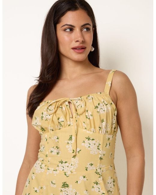 Blue Vanilla Natural Midi Milkmaid Floral Dress