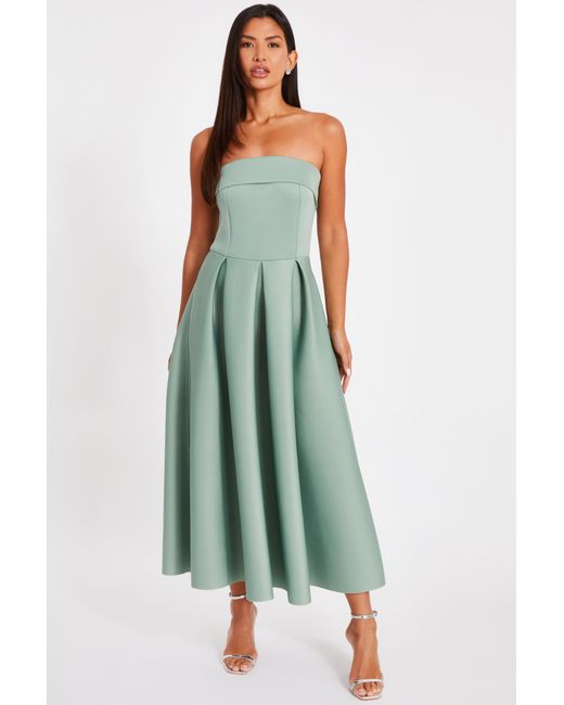 Quiz Light Bandeau Skater Dress in Green | Lyst UK