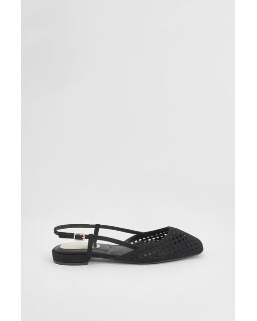 Oasis Black Angie Faux Suede Cutout Sling Back Flat Shoes