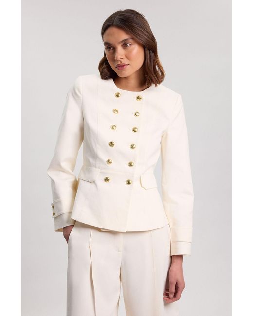 Karen Millen Natural Cotton Tailored Button Detail Peplum Blazer