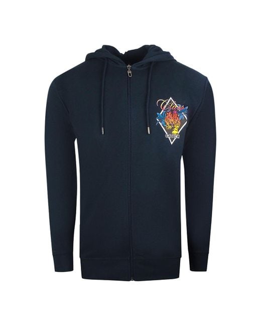 Roberto Cavalli Diamond Logo Zip Up Hoodie in Blue for Men Lyst UK