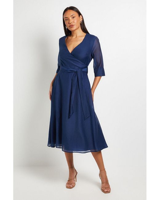 PRINCIPLES Blue Organza Belted Midi Dress