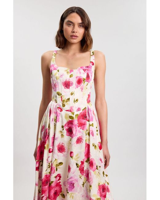 Karen Millen Scattered Cotton Poplin Boned Detail Woven Maxi Prom Dress
