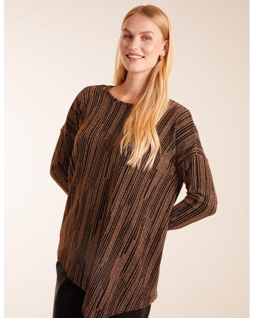 Blue Vanilla Brown Asymmetric Batwing Lurex Top