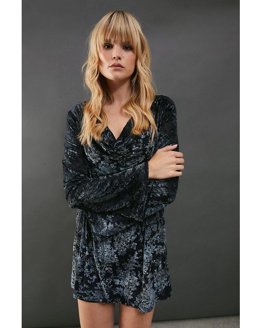 Warehouse Black Textured Cowl Neck Mini Dress