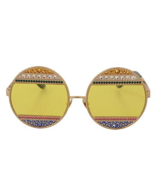 Dolce & Gabbana Yellow Oval Metal Crystals Shades Sunglasses