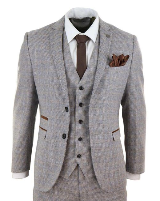 Paul Andrew Gray 3 Piece Tweed Check Vintage Retro Suit Velvet for men