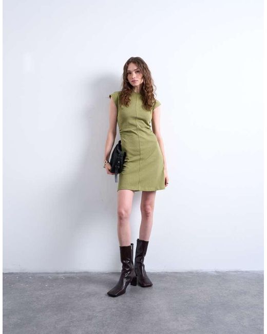 TOPSHOP Green Cinch Waist Structured Mini Dress