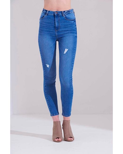 Urban Bliss Blue Max High Waist Distressed Skinny Jean Denim