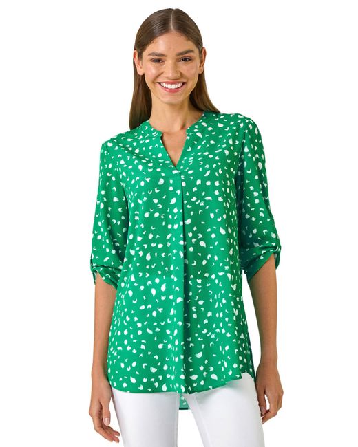 Roman Green Abstract Spot Print V-Neck Tunic Top