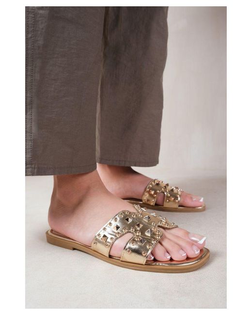 Where's That From Gray 'Commet' Cut Out Strap Flat Sandals With Diamante Detail