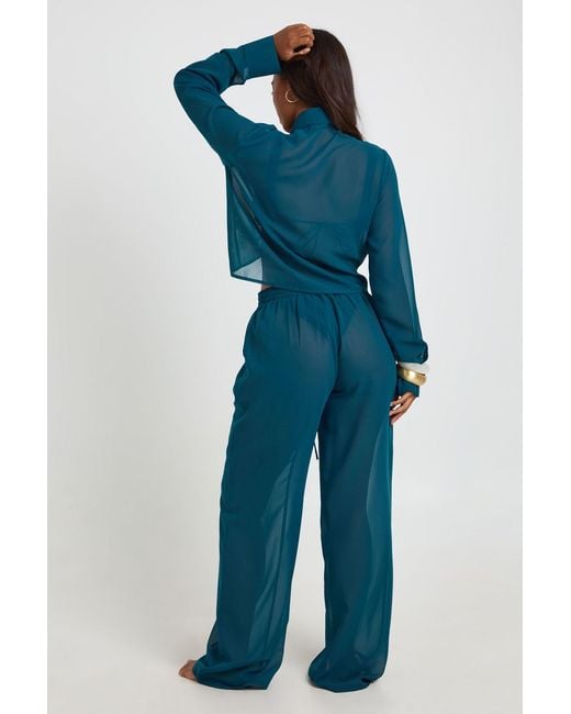 Boohoo Blue Chiffon Tie Front Shirt
