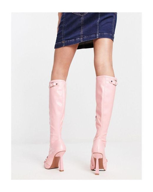 ASOS Blue Cannes Heeled Hardware Knee Boots