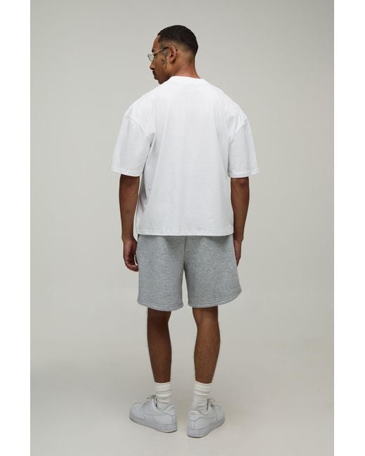 BoohooMAN White Oversized Boxy Heavyweight Script Embroidered T-Shirt for men