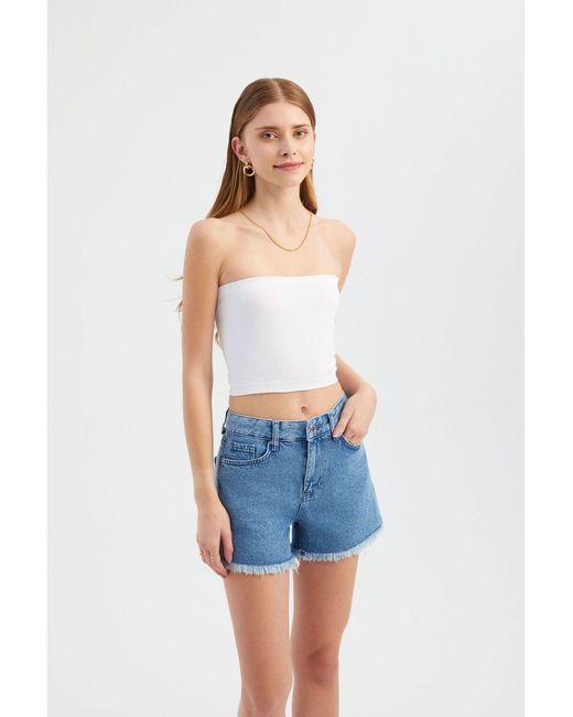 Hiccup Blue Strapless Basic Crop Top