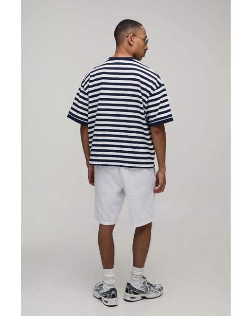BoohooMAN Blue Oversized Boxy Stripe Sports Car Print T-Shirt for men