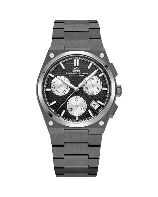 Christophe Duchamp Metallic Panda Logo Textured Dial With & Case And Strap for men
