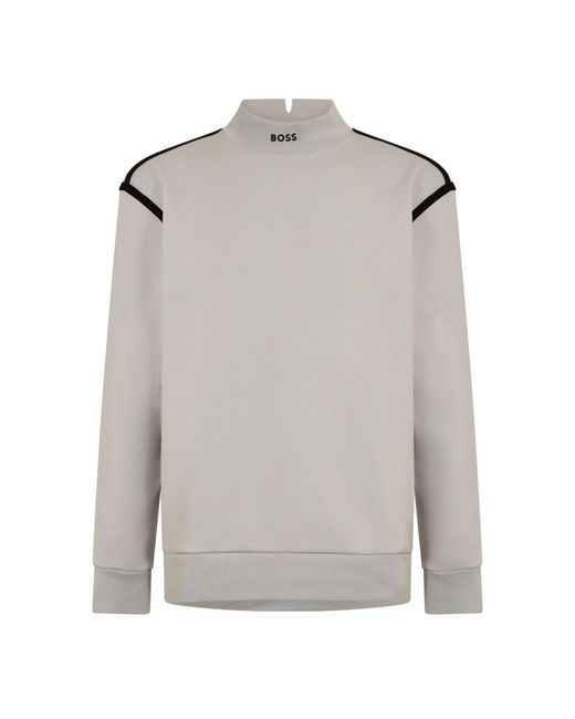Boss Gray Mock Neck High Collar Long Sleeve Polo Shirt for men