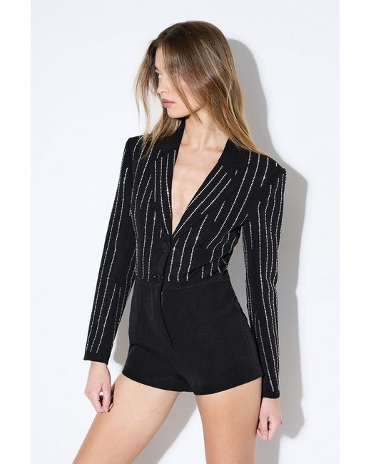MissPap Black Premium Embellished Blazer Playsuit
