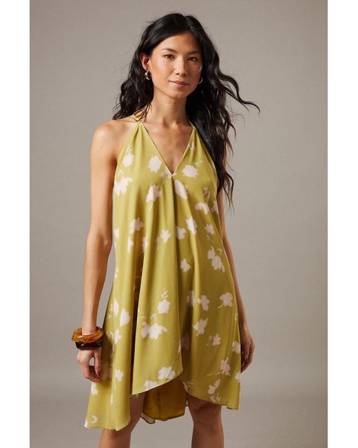 Warehouse Green Chiffon Halter Mini Sundress