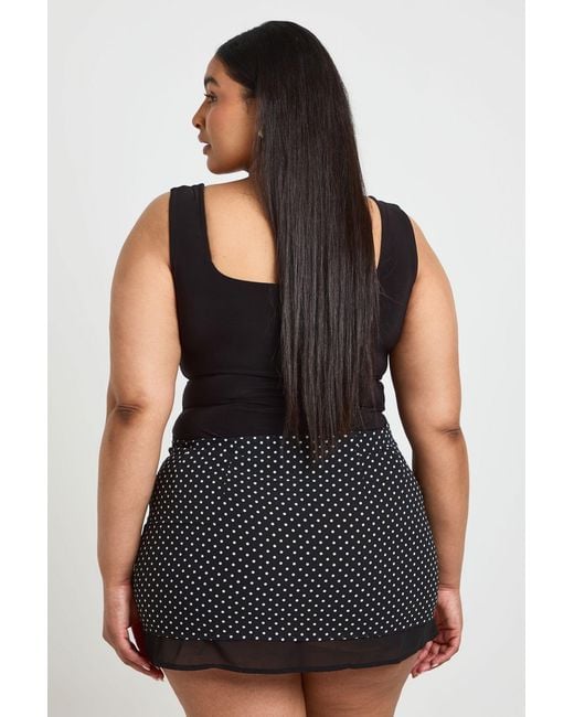 Boohoo Black Plus Polka Dot Layered Hem Mini Skirt