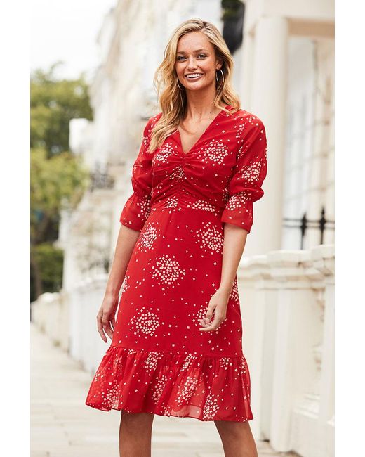 Sosandar Red Constellation Print Fit & Flare Dress