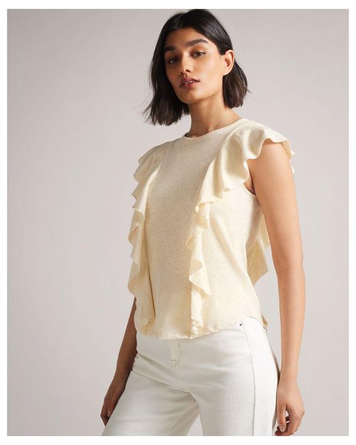 Ted Baker Natural Kathley Frill Linen Vest, Cotton/Linen