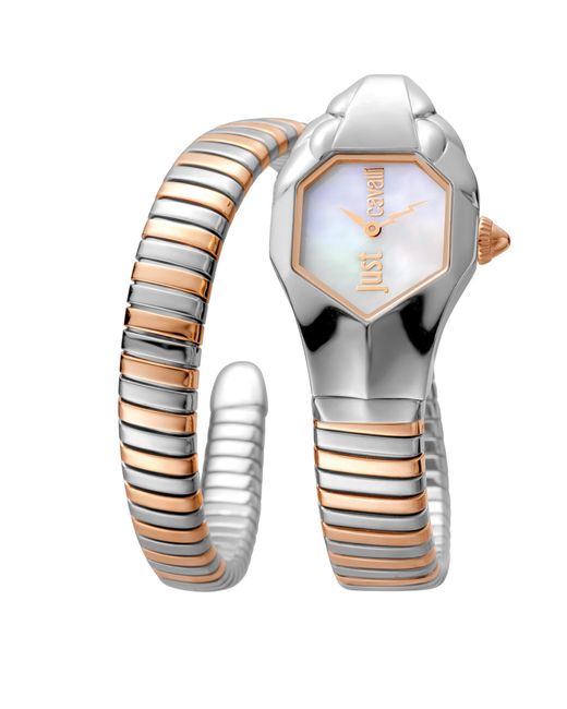 Just Cavalli White Septagon Fashion Champagne Dial Ladies Watch