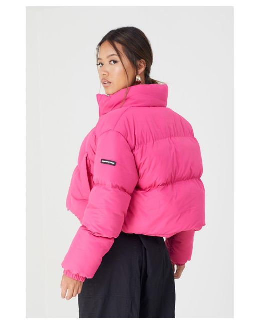 Good For Nothing Pink Cropped Puffer Jacket