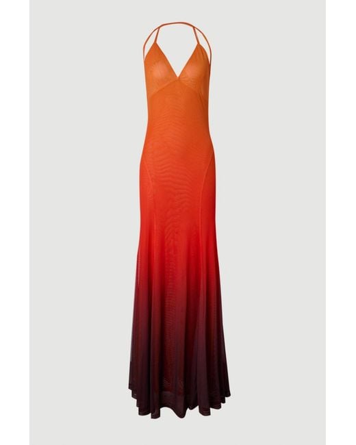 Karen Millen Red Ombre Sunset Mesh Strappy Beach Dress