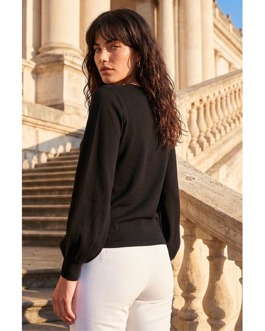 Roman Black Square Neck Pearl Trim Knit Jumper