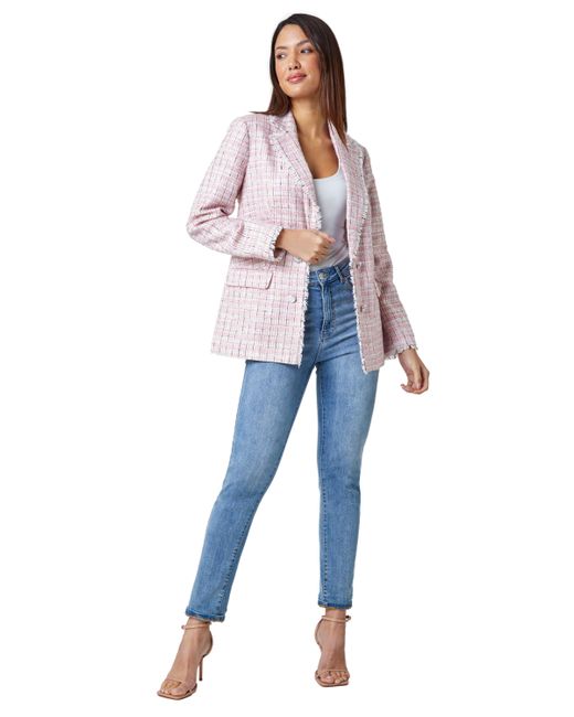 Roman Blue Frayed Edge Boucle Check Jacket