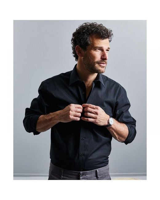 Russell Black Long Sleeve Pure Cotton Work Shirt for men