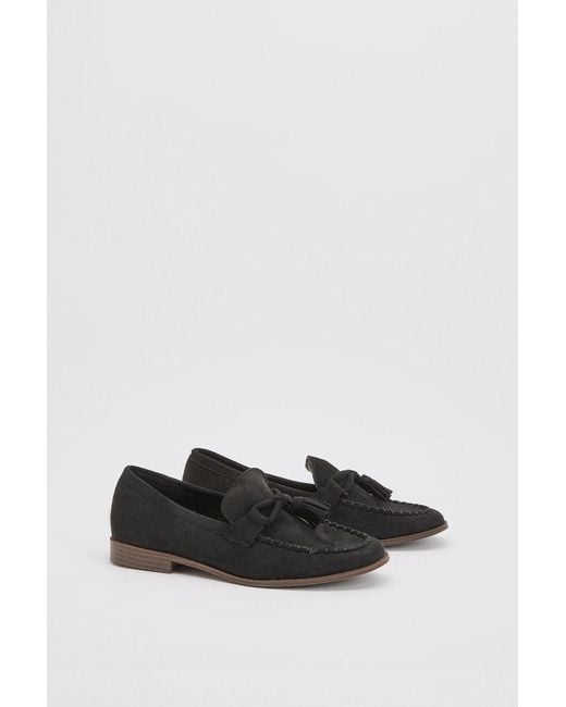Wallis Black Laptice Faux Suede Bow Detail Trim Loafers