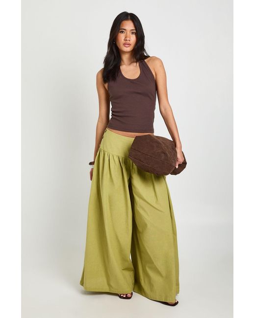 Boohoo Green Linen Look Extreme Wide Leg Trousers