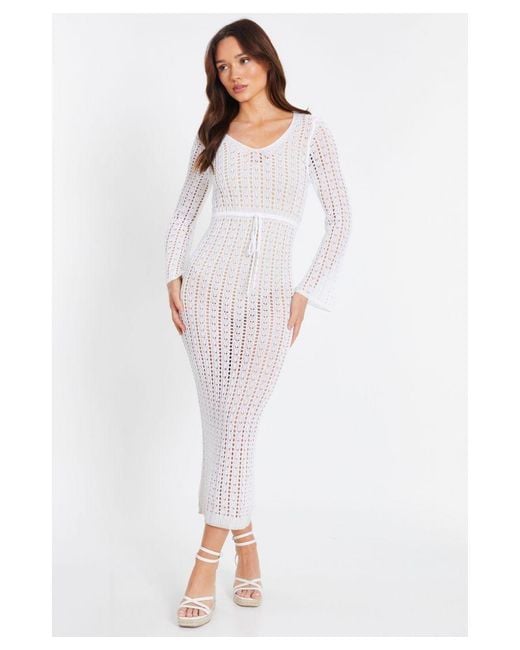 Quiz White Crochet Maxi Dress