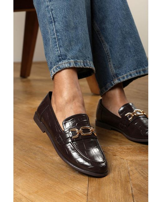 Where's That From Blue Wheres Lettie Wide Fit Chain Trim Detail Flat Loafers