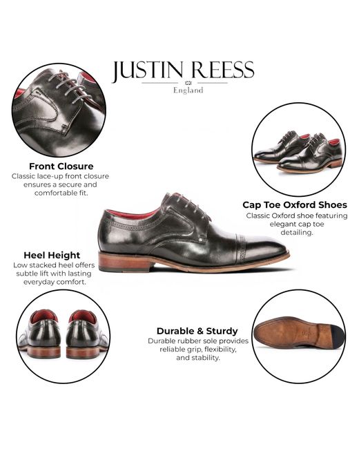 Justin Reess Brown Polished Leather Cap Toe Derby Shoes for men