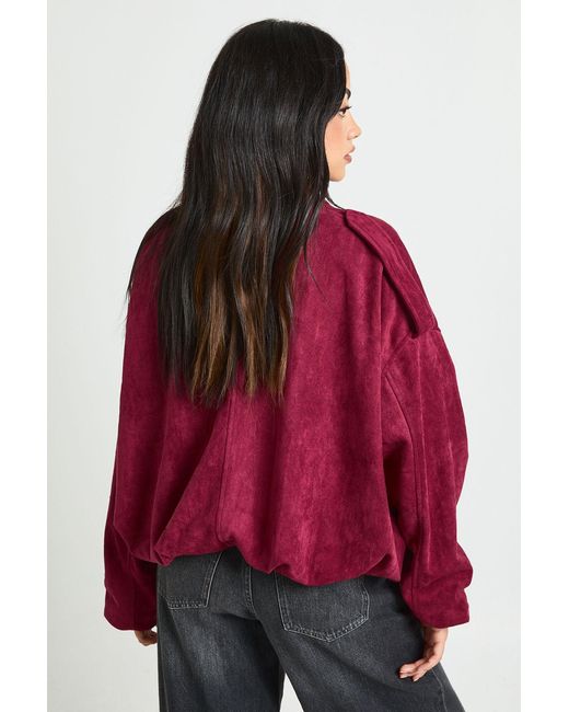 Boohoo Red Faux Suede Bomber Jacket