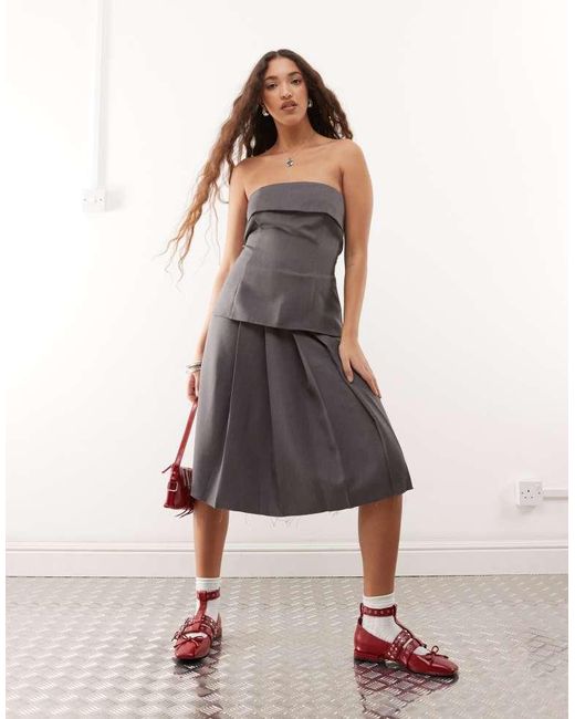 Collusion Gray Tailored Long Line Bandeau Co-Ord