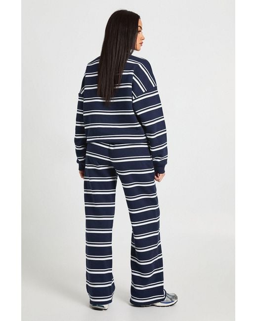 Boohoo Blue Stripe High Neck Cardigan Sweatshirt