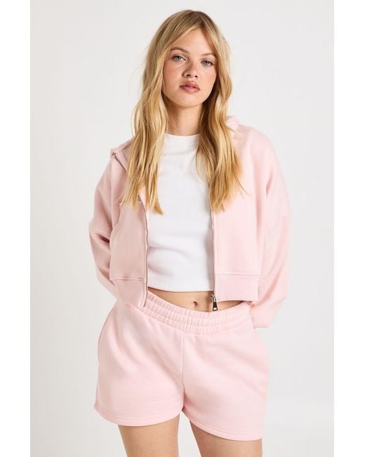 Boohoo Pink Petite High Waist Sweatshort With Internal Drawcord