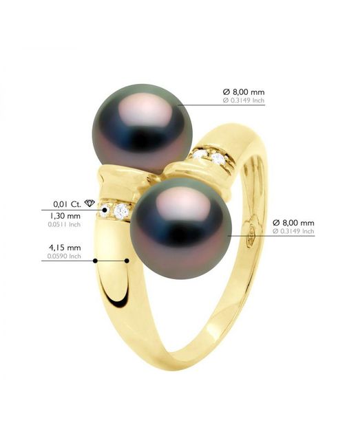 Ateliers Saint Germain Metallic Ring You & Me Diamonds 0,06 Cts 2 Real Cultured Tahiti Pearls Round 8-9 Mm