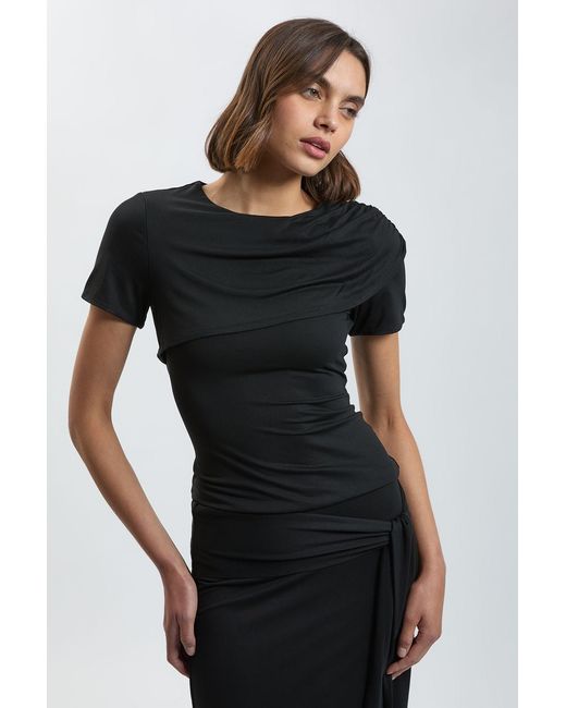 Karen Millen Black Viscose Jersey Wrap Overlay Top