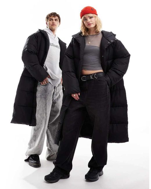 Collusion Black Unisex Maxi Puffer Jacket With Hood