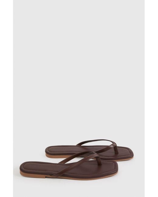 Boohoo Brown Square Toe Flip Flops